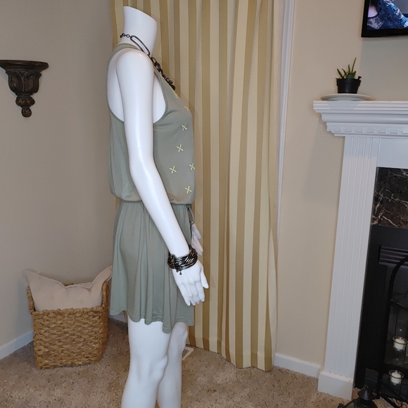 EN CREME OLIVE EMBROIDERED SLEEVELESS DRESS S - Picture 3 of 9